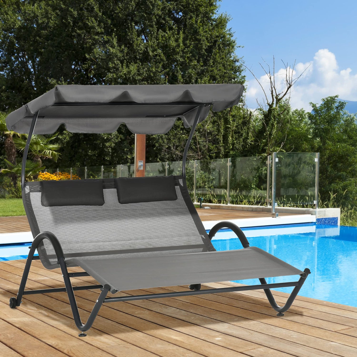 SunLounge Duo 2P™ – מיטת שיזוף זוגית יוקרתית עם גגון וגלגלים